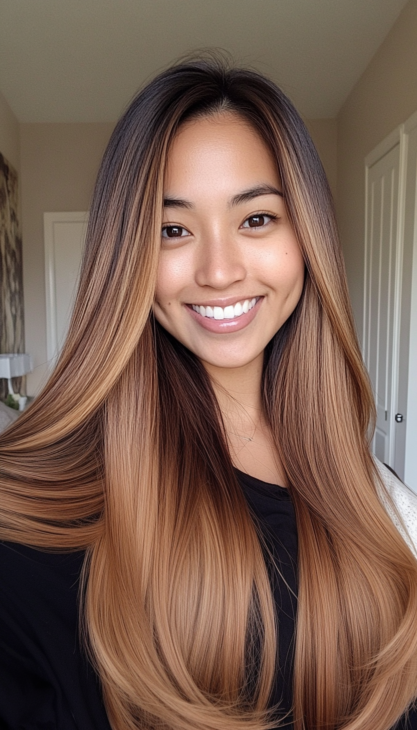 15. Chestnut Ombre Layers (Hairstyles For Thin Straight Hair) - Hairstyles For Thin Straight Hair