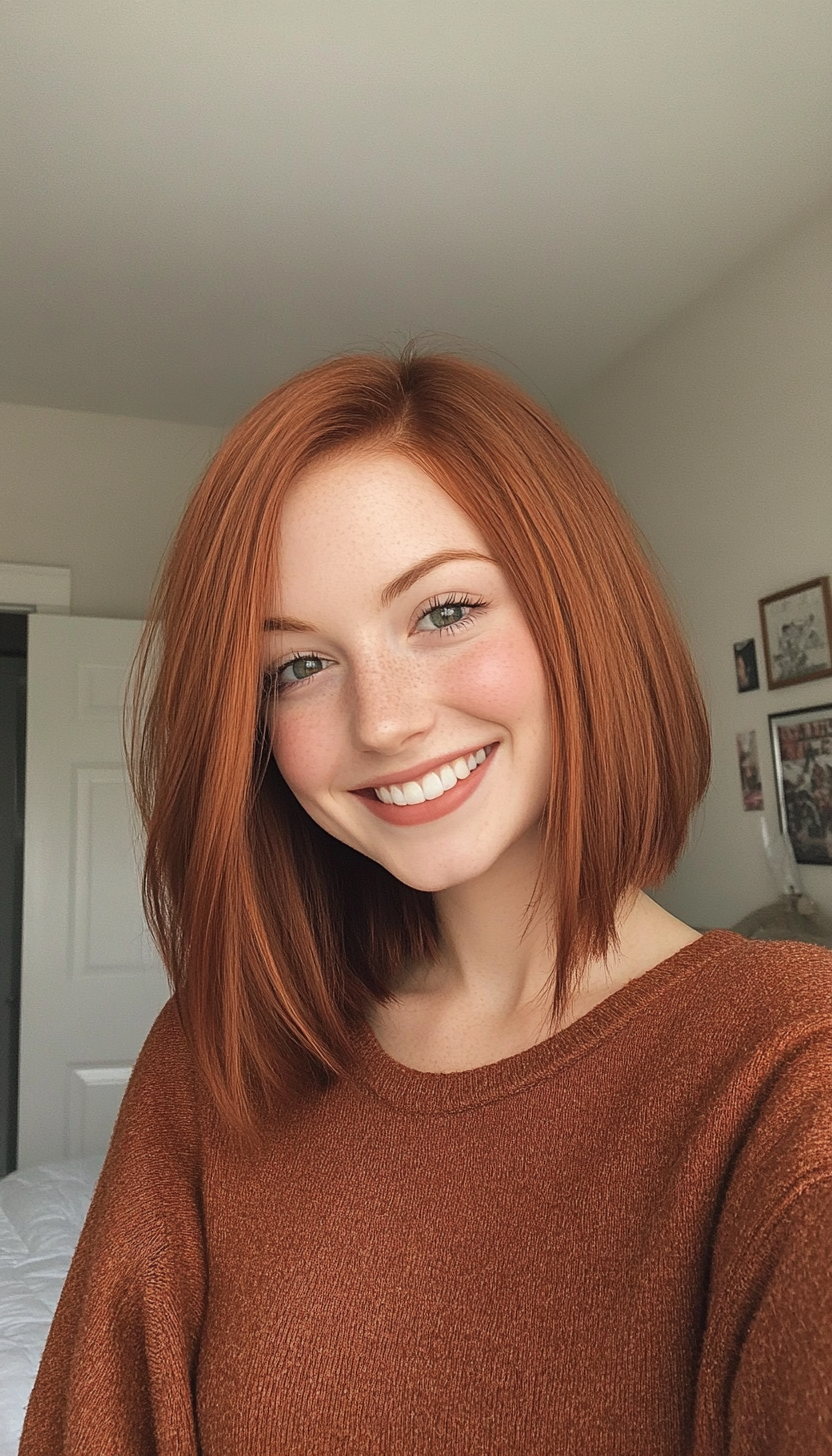 17. Soft Auburn Lob with Light Layers (Hairstyles For Thin Straight Hair) - Hairstyles For Thin Straight Hair