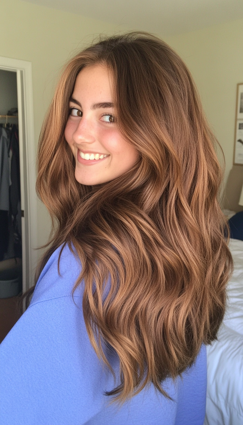 19. Honey Brown Wavy Ends (Hairstyles For Thin Straight Hair) - Hairstyles For Thin Straight Hair