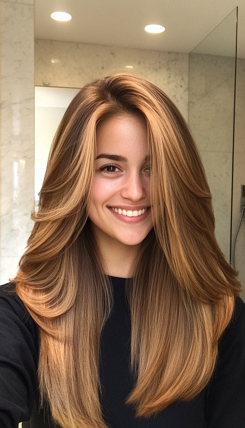 24. Warm Brown Cascading Layers (Hairstyles For Thin Straight Hair) - Hairstyles For Thin Straight Hair