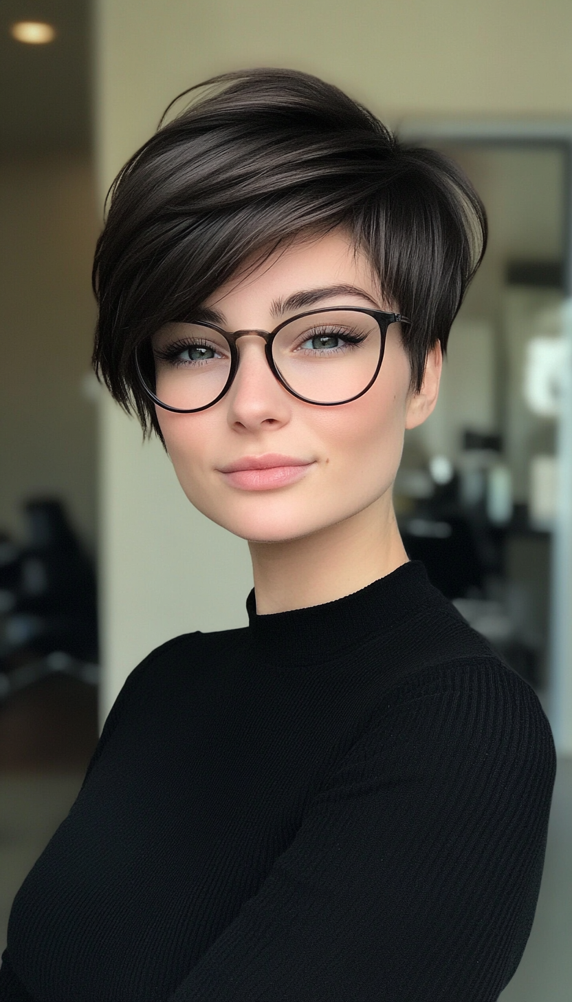4. Angled Fringe Pixie in Cool Black (Long Pixie Cuts) - Long Pixie Cuts