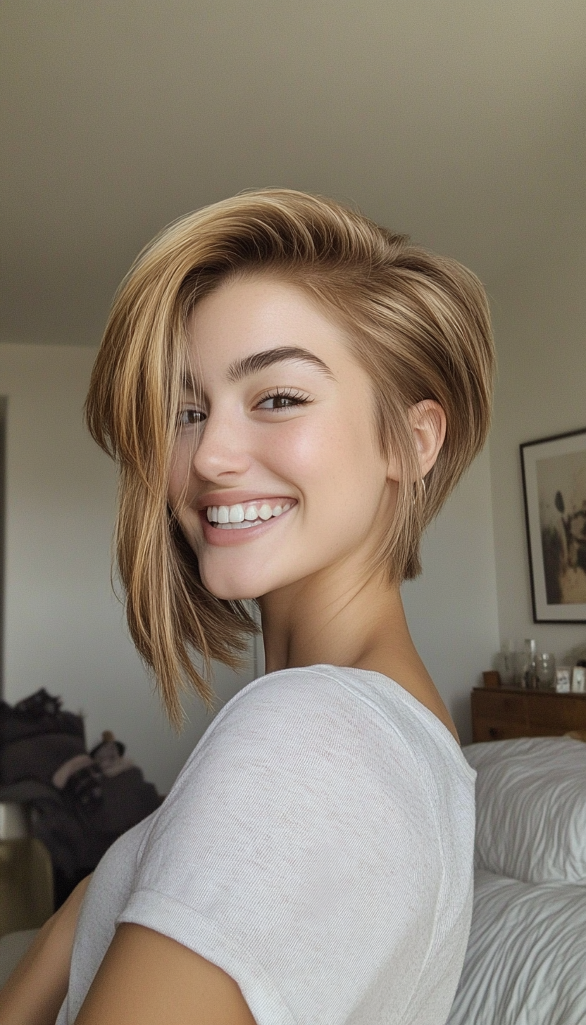 5. Curved Side-Swept Pixie in Honey (Long Pixie Cuts) - Long Pixie Cuts