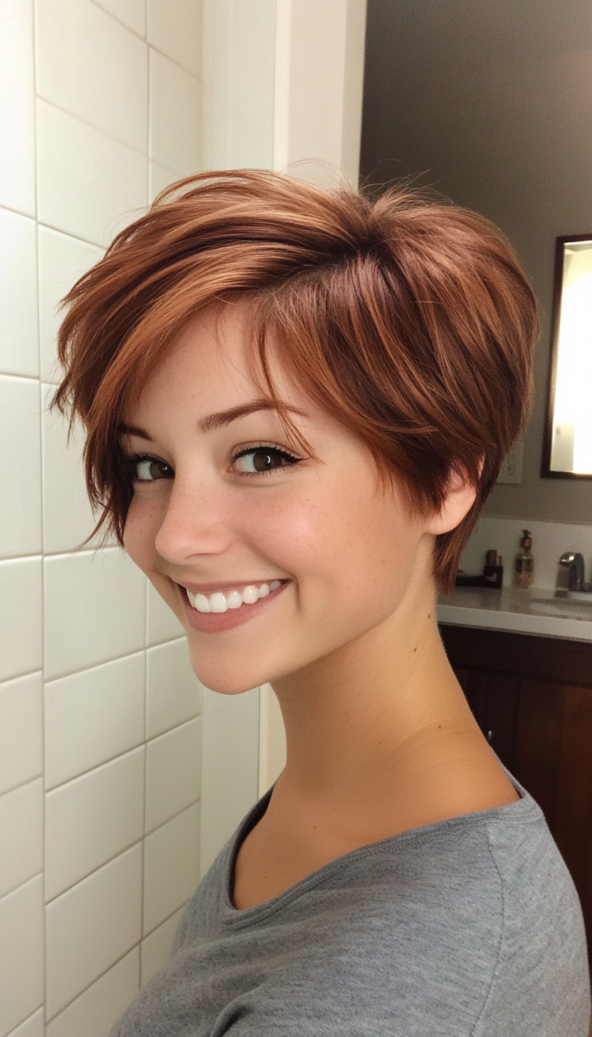 7. Layered Pixie in Soft Auburn (Long Pixie Cuts) - Long Pixie Cuts