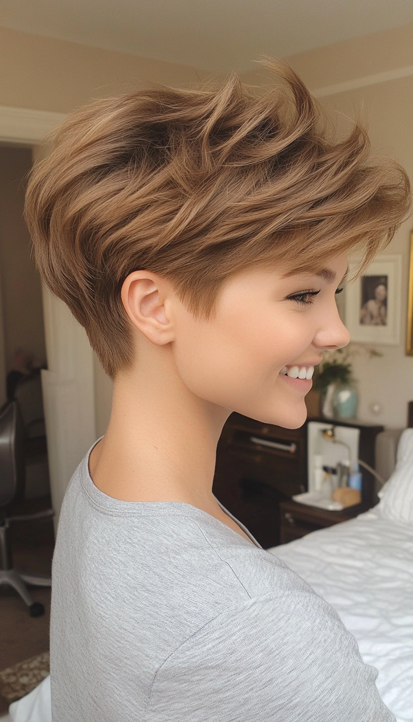 8. Textured Pixie in Warm Caramel (Long Pixie Cuts) - Long Pixie Cuts