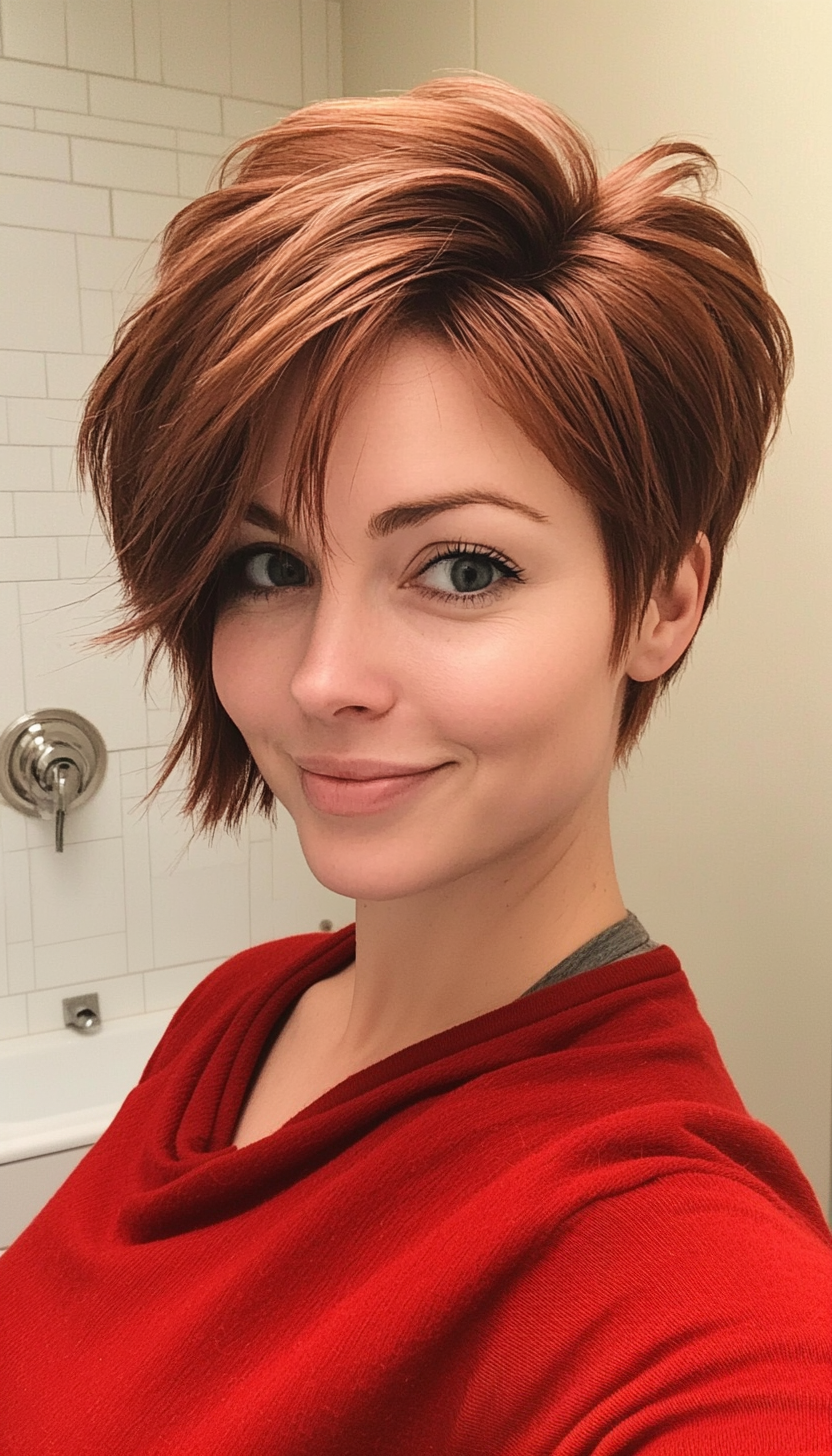 13. Layered Crown Pixie in Chestnut Red (Long Pixie Cuts) - Long Pixie Cuts