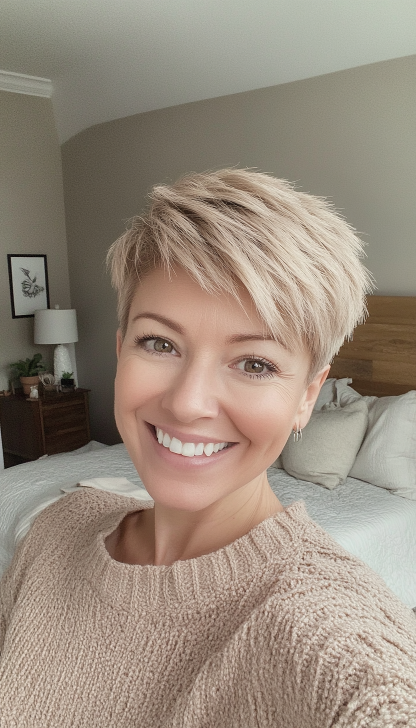 23. Textured Top Pixie in Beige Blonde (Long Pixie Cuts) - Long Pixie Cuts