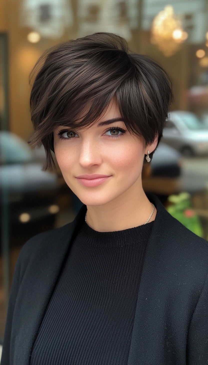 24. Edgy Long Pixie in Dark Walnut (Long Pixie Cuts) - Long Pixie Cuts