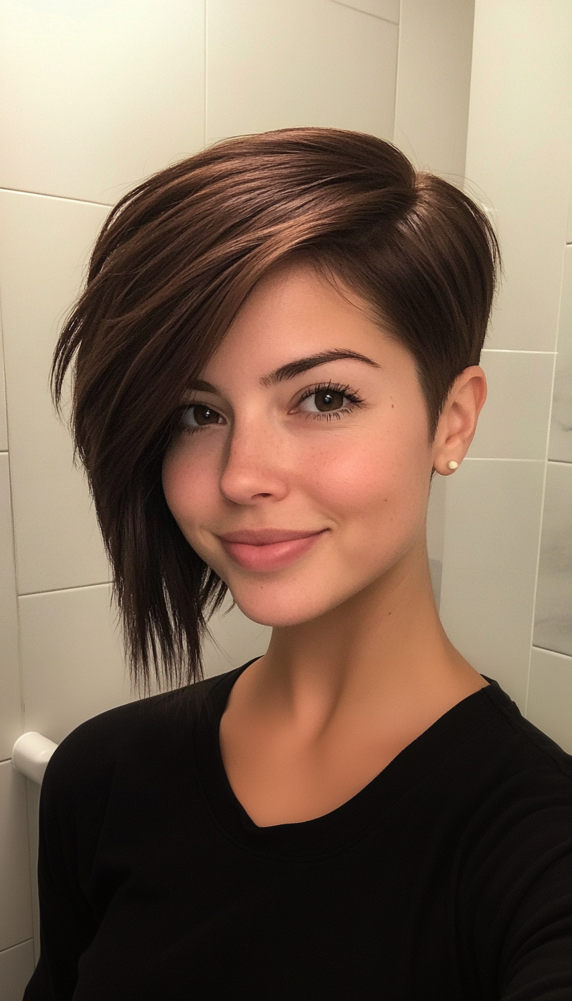 26. Side-Parted Pixie in Cocoa Brown (Long Pixie Cuts) - Long Pixie Cuts