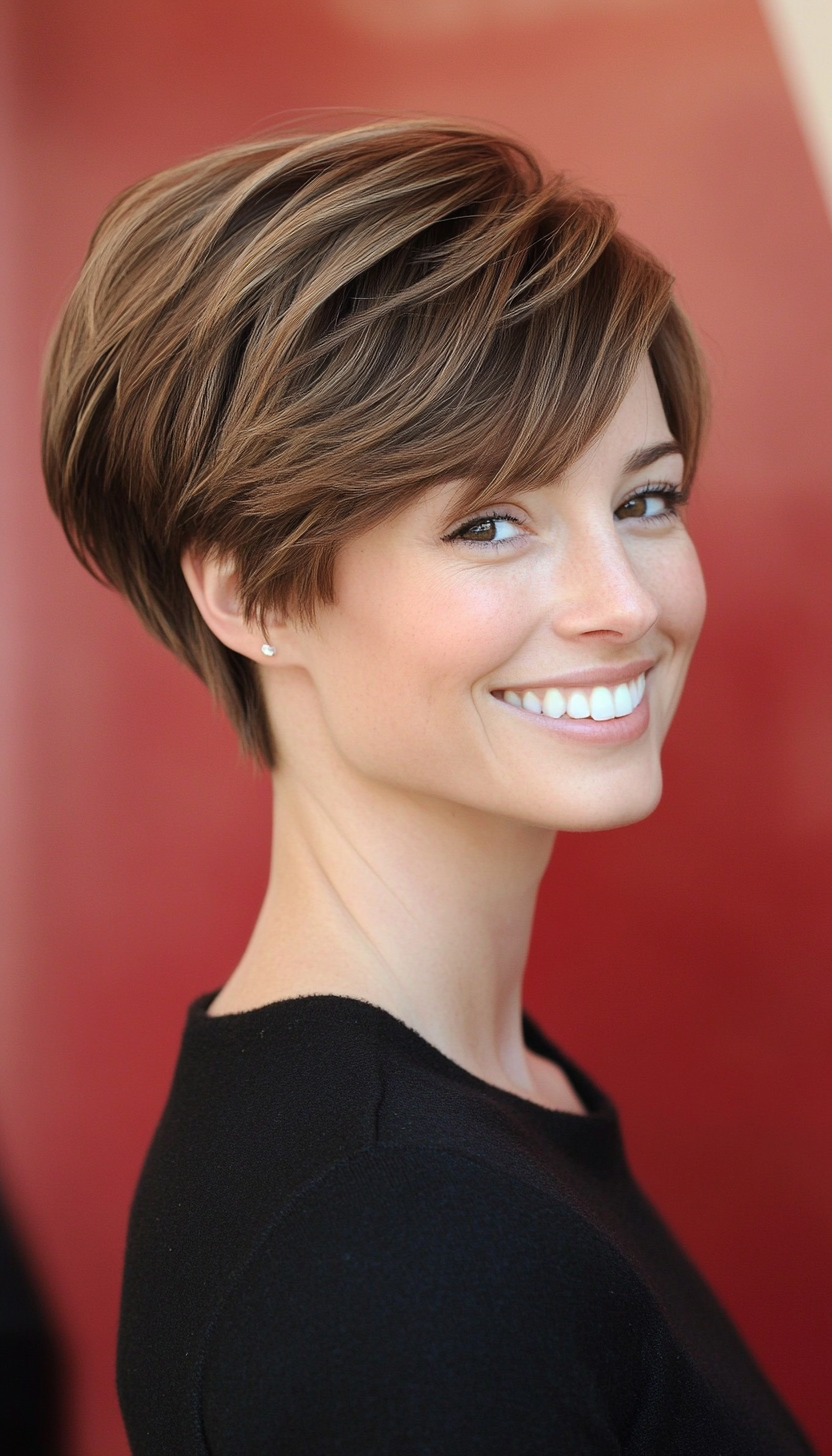 27. Layered Pixie Shag in Cinnamon Brown (Long Pixie Cuts) - Long Pixie Cuts