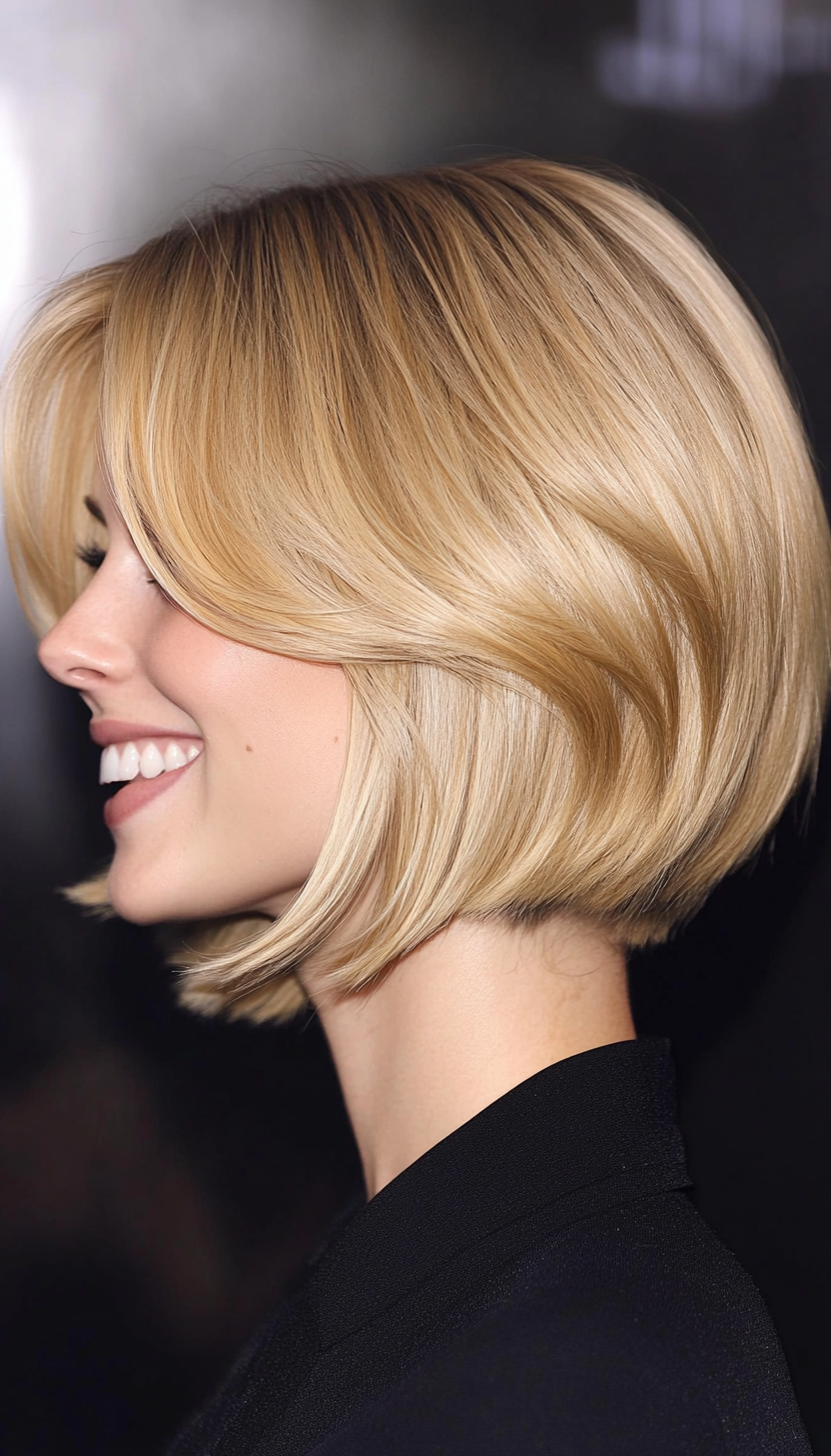 2. Golden Blonde Bob with Curtain Bangs (Shorter Haircuts For Women) - Shorter Haircuts For Women