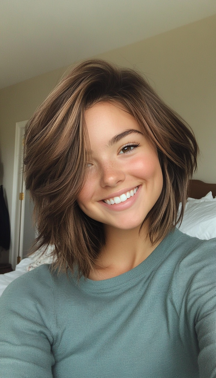 3. Ash Brown Layered Crop (Shorter Haircuts For Women) - Shorter Haircuts For Women