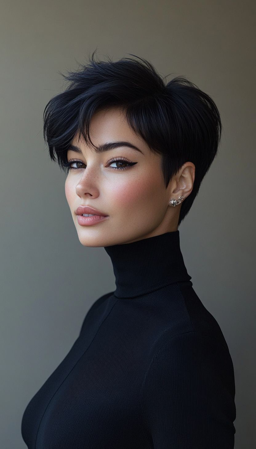 5. Jet Black Tapered Cut (Shorter Haircuts For Women) - Shorter Haircuts For Women