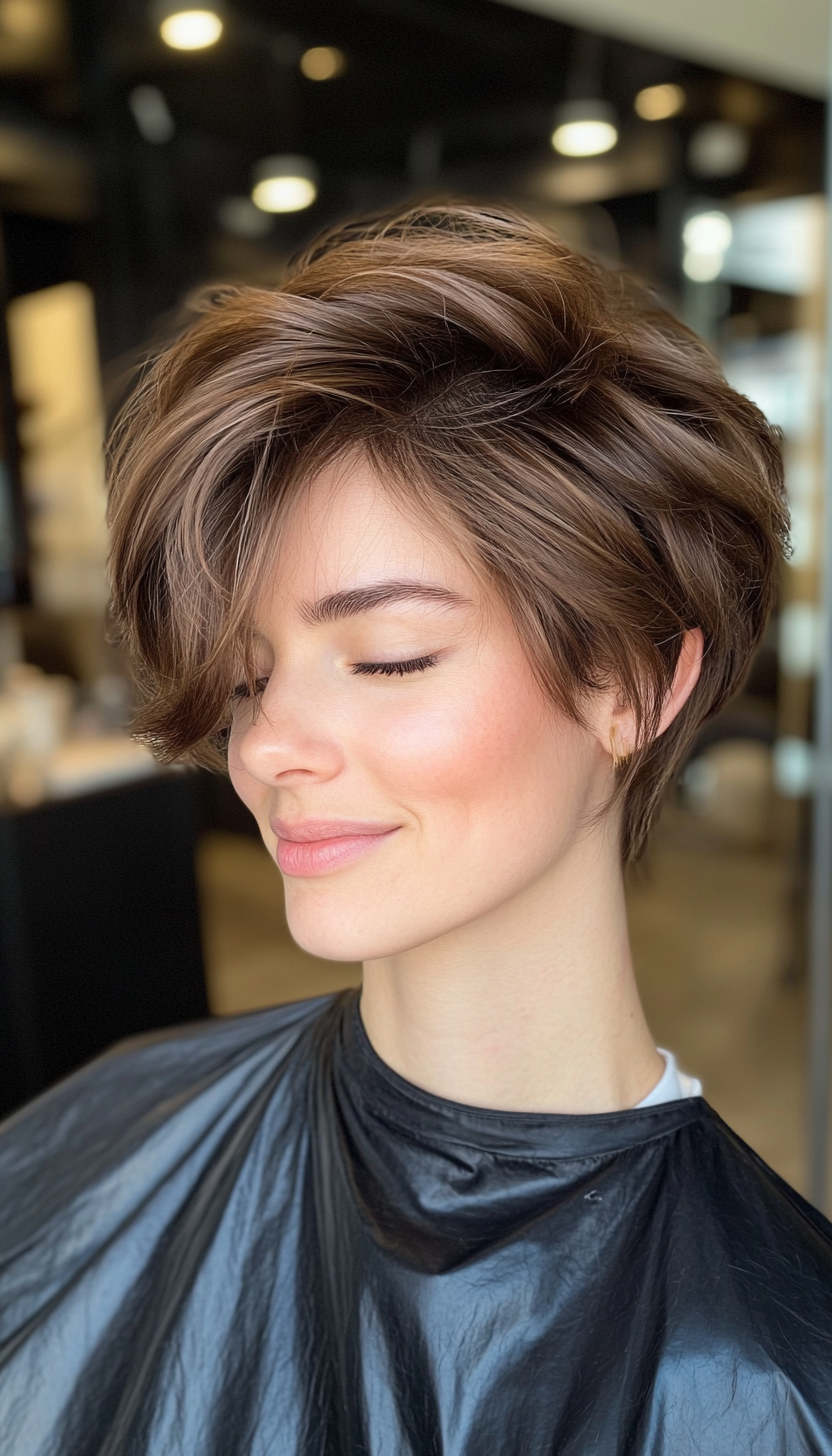 11. Chestnut Brown Textured Pixie (Shorter Haircuts For Women) - Shorter Haircuts For Women