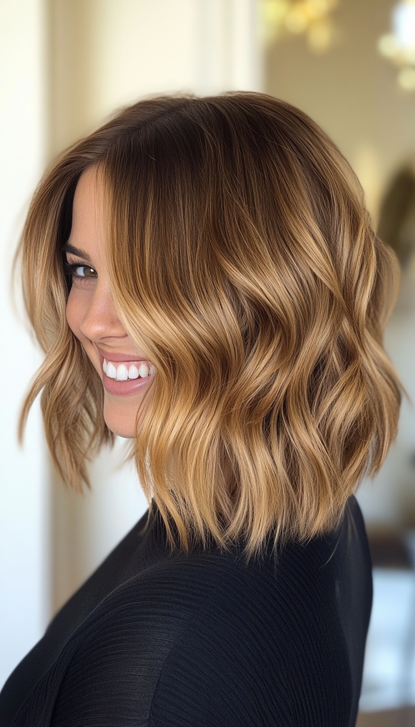 13. Golden Brown Tousled Lob (Shorter Haircuts For Women) - Shorter Haircuts For Women