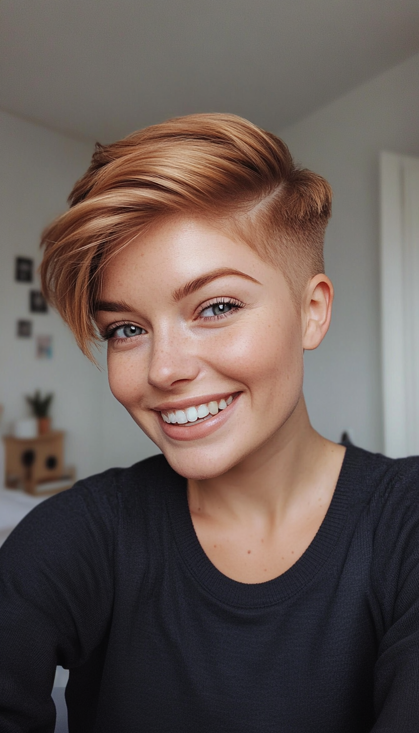 19. Cinnamon Blonde Pixie with Undercut (Shorter Haircuts For Women) - Shorter Haircuts For Women