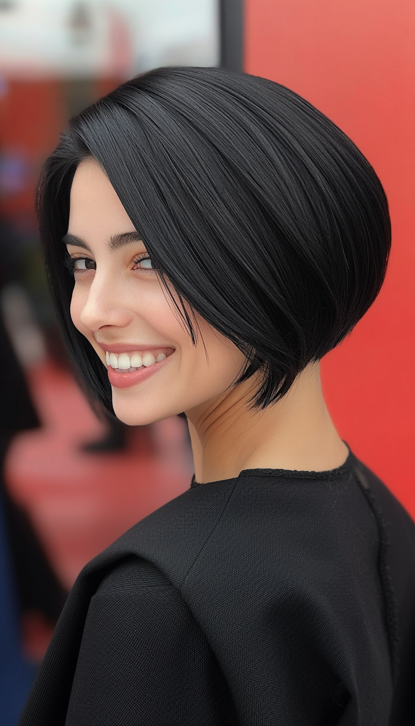 25. Jet Black Sleek Crop (Shorter Haircuts For Women) - Shorter Haircuts For Women