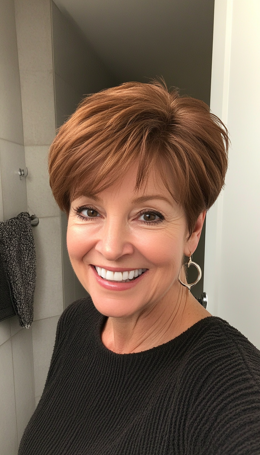 2. Soft Tapered Pixie in Warm Chestnut Brown (Pixie Hairstyles For Women Over 50) - Pixie Hairstyles For Women Over 50