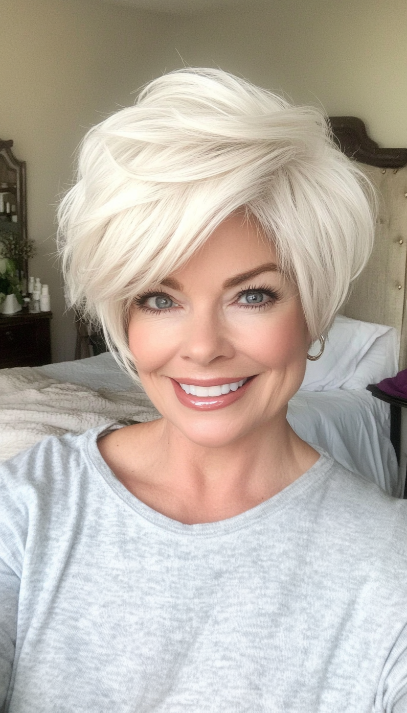3. Layered Pixie with Icy White Tones (Pixie Hairstyles For Women Over 50) - Pixie Hairstyles For Women Over 50