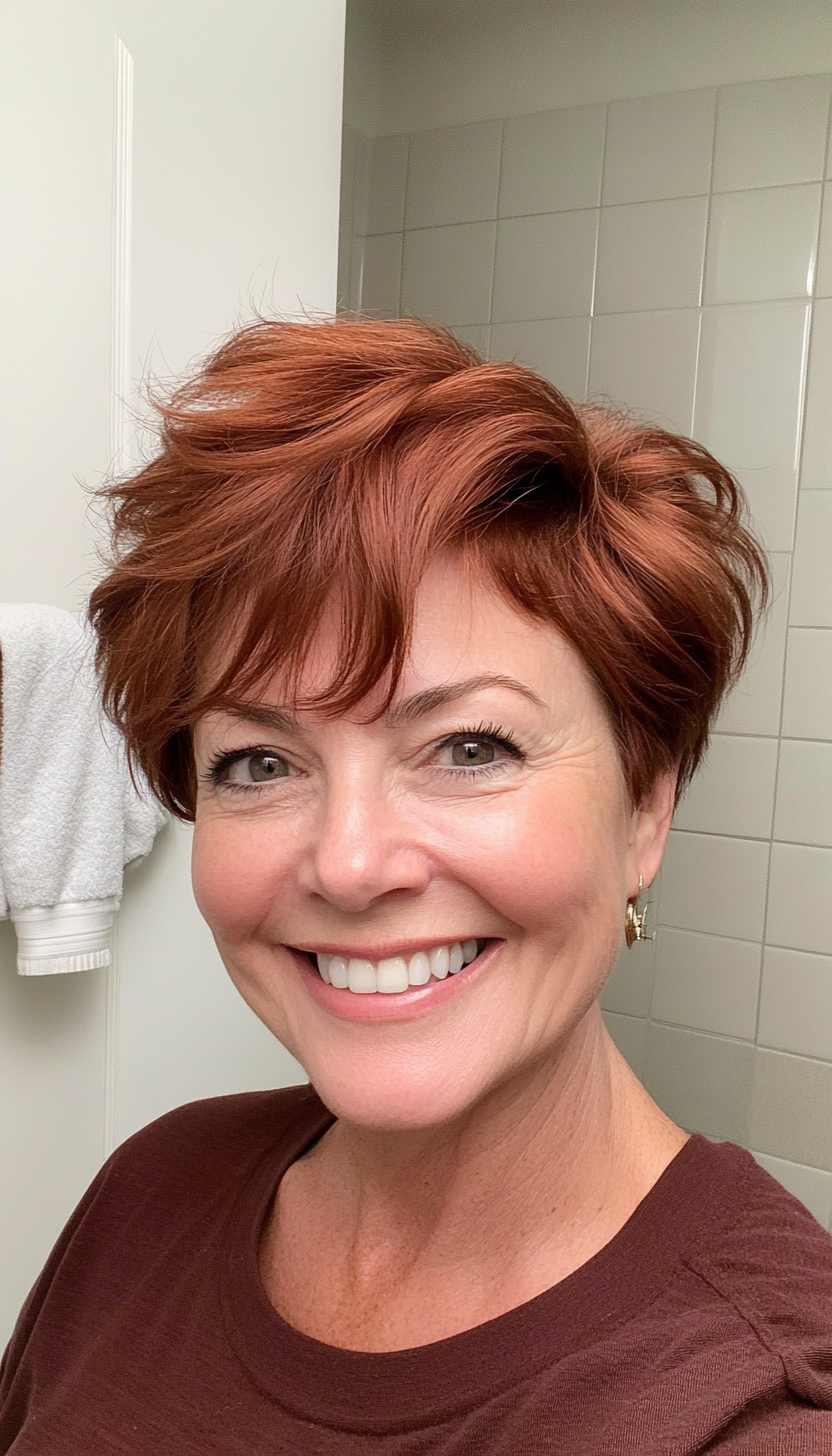 7. Voluminous Pixie in Warm Auburn (Pixie Hairstyles For Women Over 50) - Pixie Hairstyles For Women Over 50