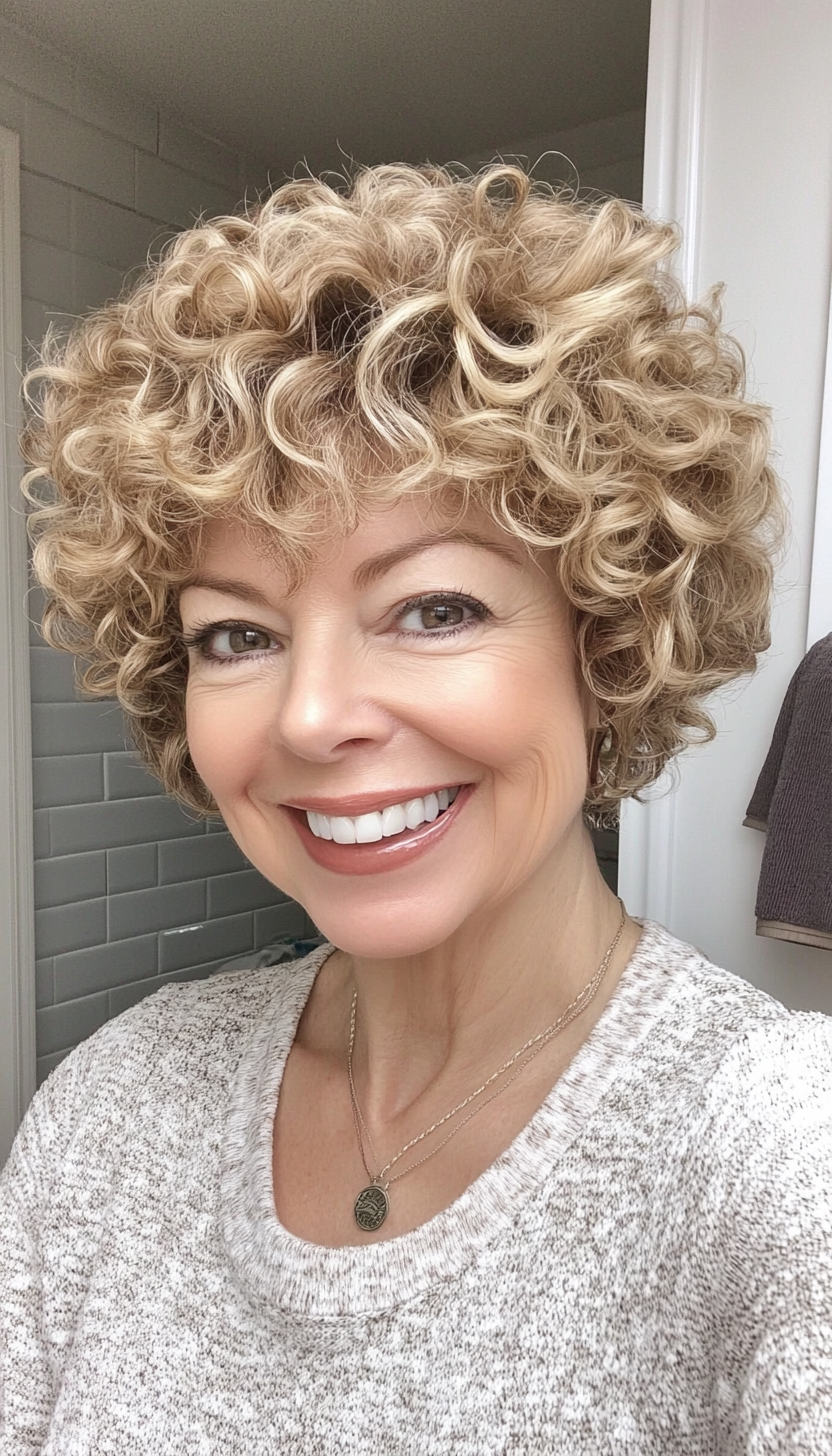 8. Curly Pixie in Honey Blonde (Pixie Hairstyles For Women Over 50) - Pixie Hairstyles For Women Over 50