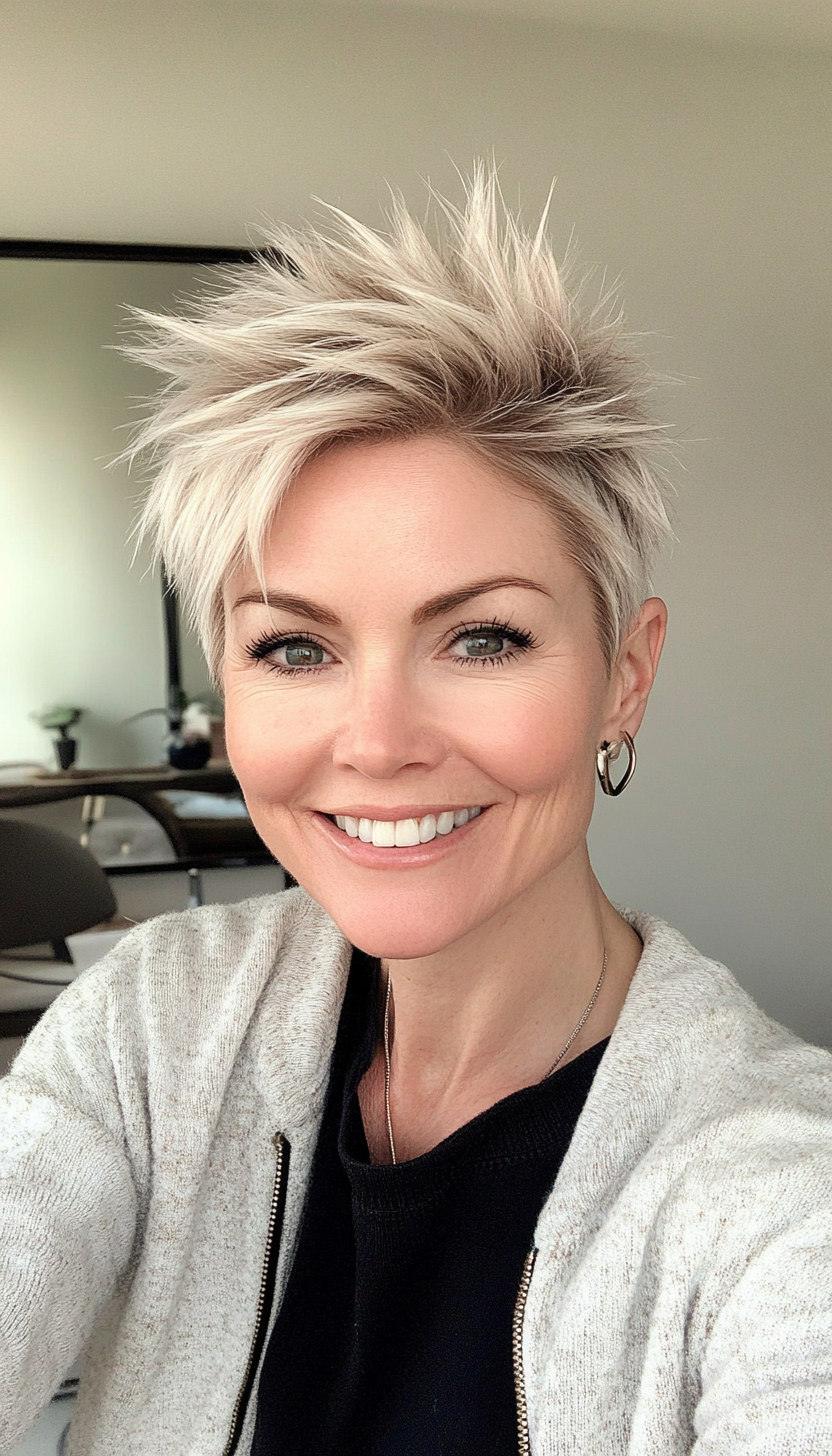 10. Spiky Pixie in Platinum Blonde (Pixie Hairstyles For Women Over 50) - Pixie Hairstyles For Women Over 50