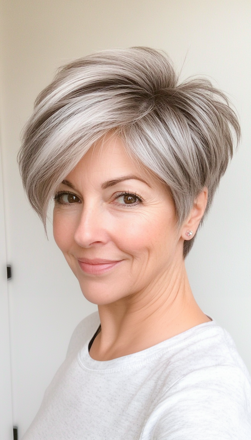 24. Pixie with Tapered Neckline in Gray Ombre (Pixie Hairstyles For Women Over 50) - Pixie Hairstyles For Women Over 50