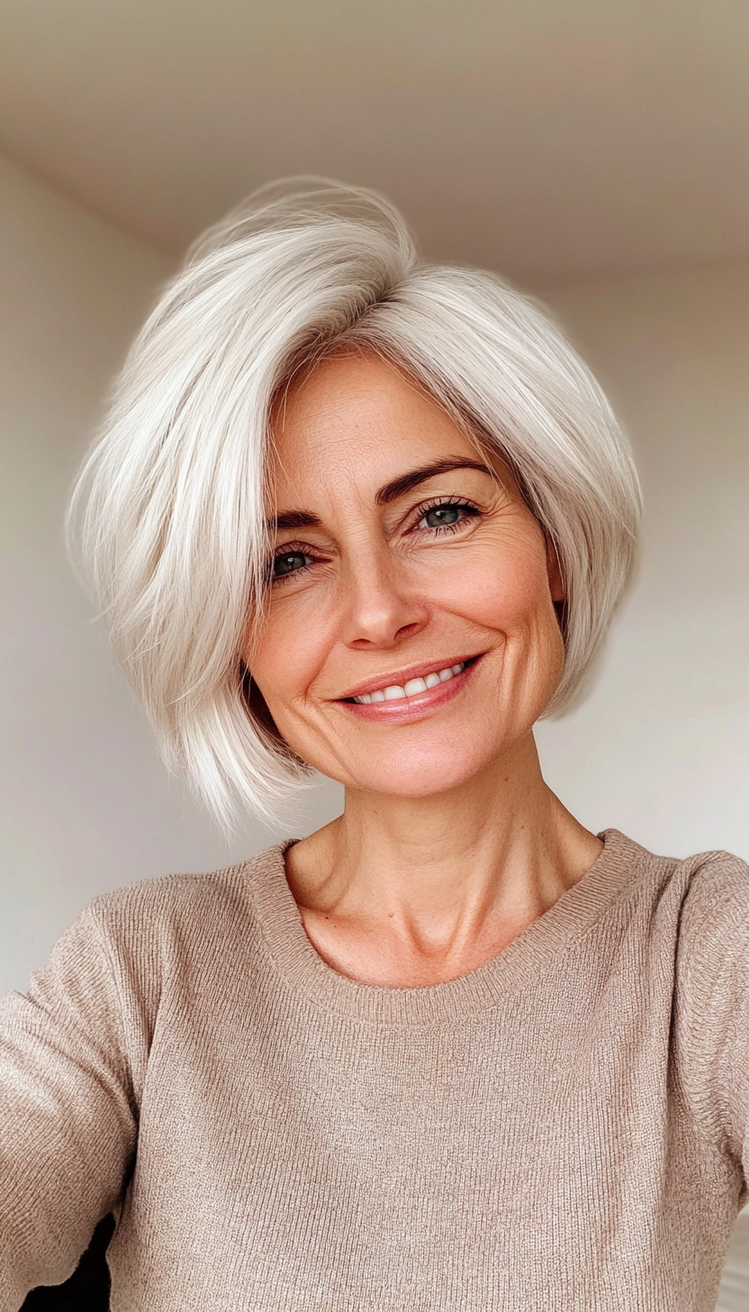 2. Soft Layered Pixie in Snow White (Hairstyles For Older Women With Thin Hair) - Hairstyles For Older Women With Thin Hair