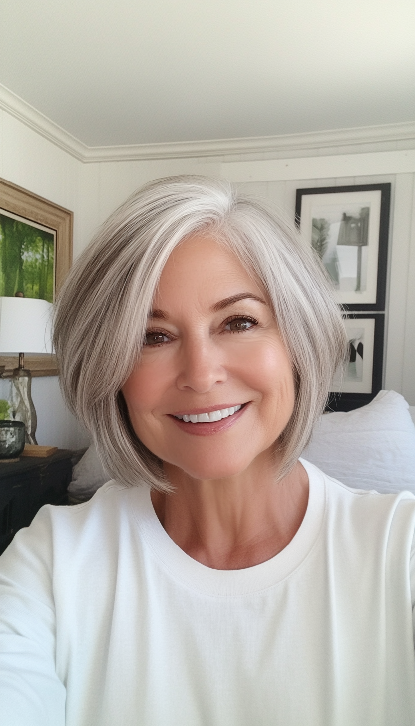 4. Tapered Crop in Salt-and-Pepper (Hairstyles For Older Women With Thin Hair) - Hairstyles For Older Women With Thin Hair