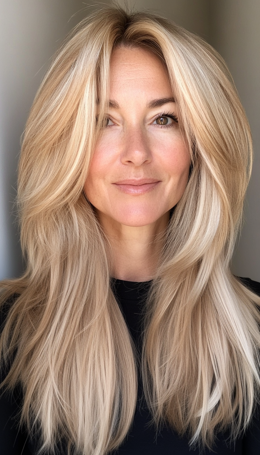 8. Layered Lob in Honey Blonde (Hairstyles For Older Women With Thin Hair) - Hairstyles For Older Women With Thin Hair