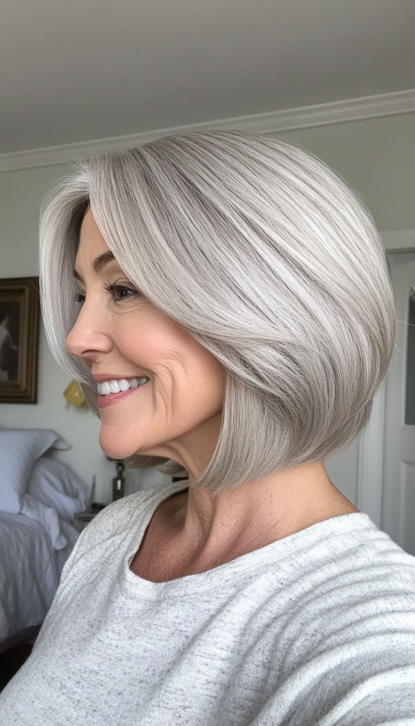 9. Curved Bob in Soft Silver (Hairstyles For Older Women With Thin Hair) - Hairstyles For Older Women With Thin Hair