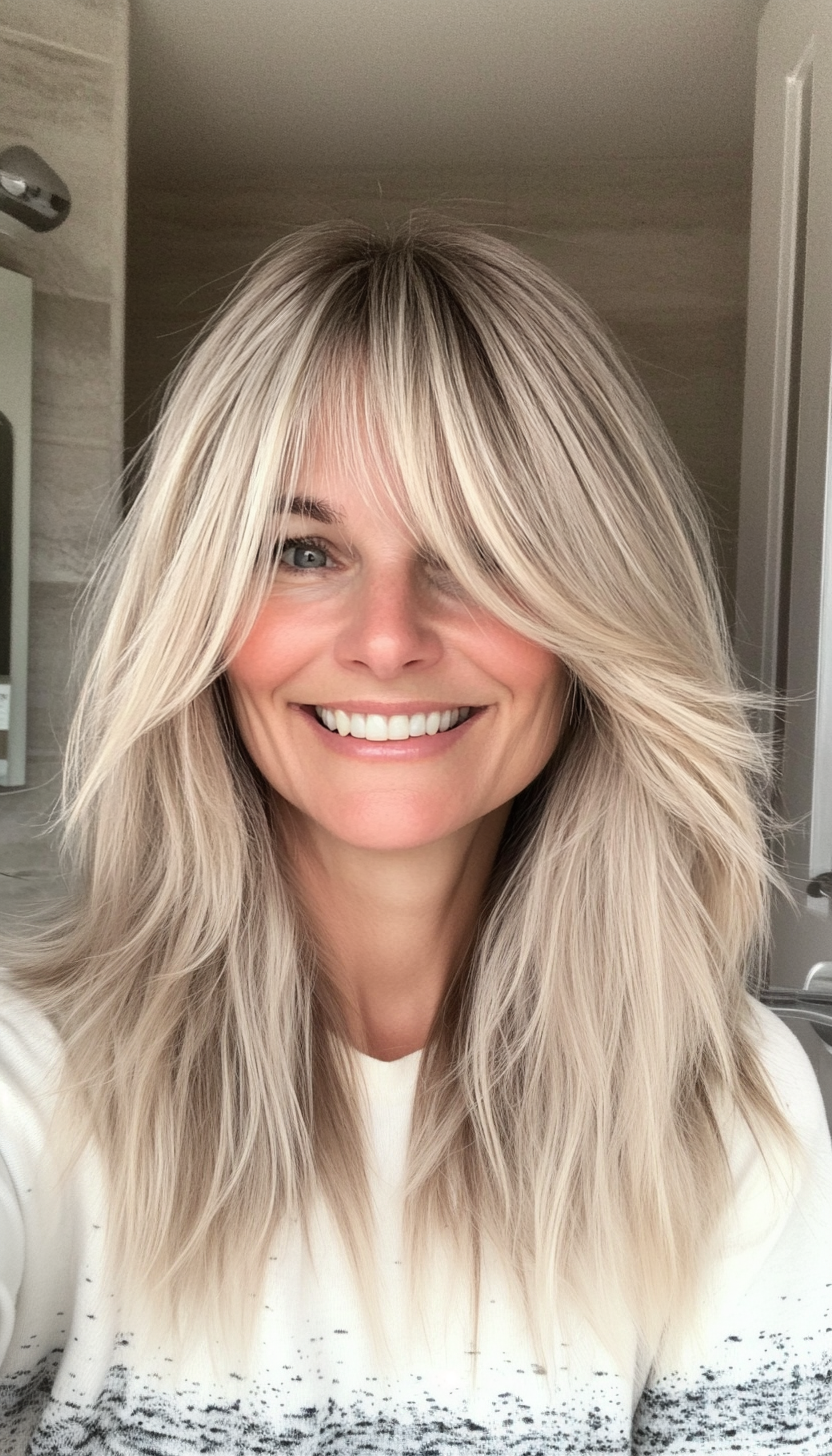 13. Wispy Bangs in Sandy Blonde (Hairstyles For Older Women With Thin Hair) - Hairstyles For Older Women With Thin Hair