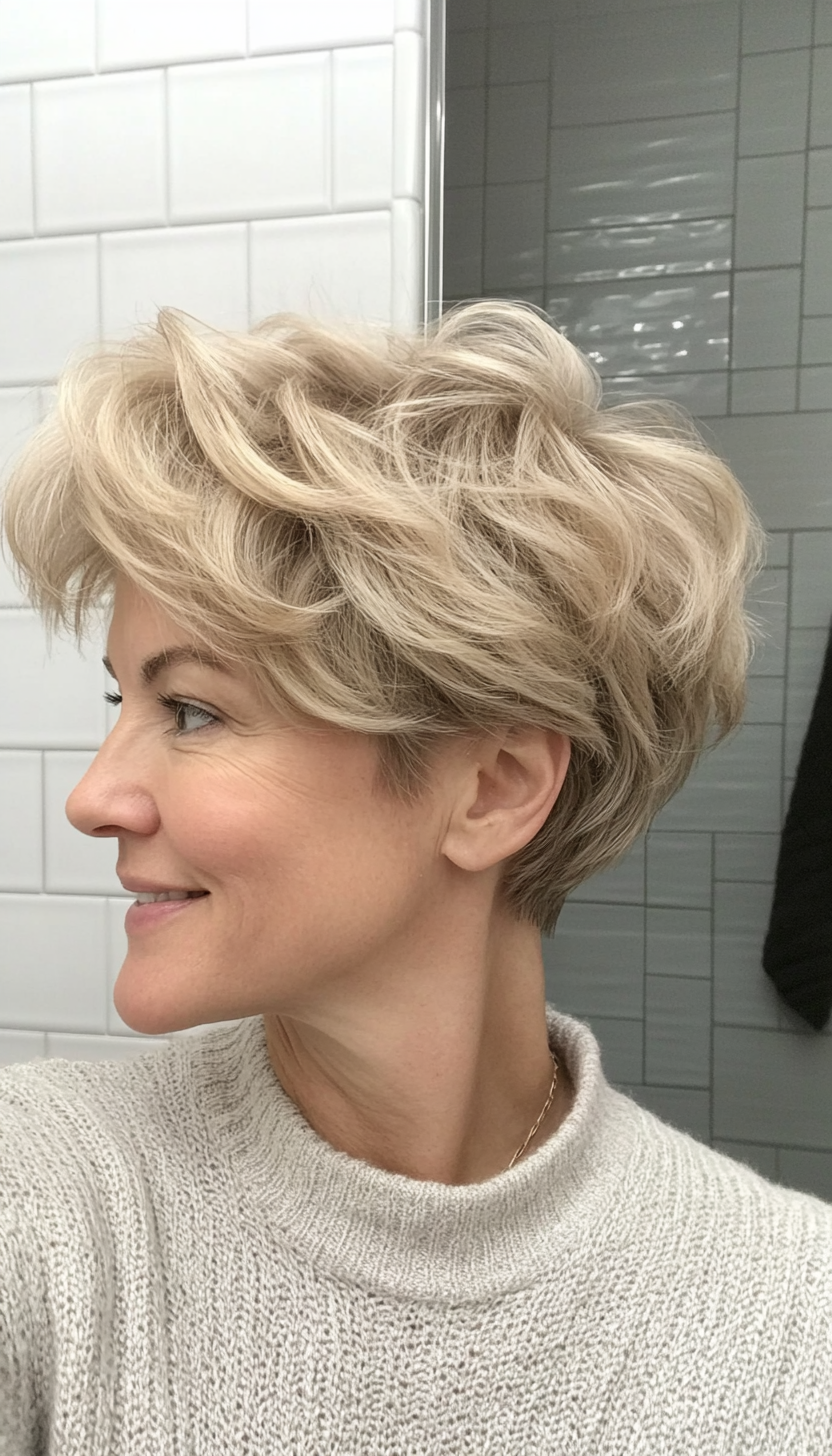 16. Short Tousled Cut in Champagne Blonde (Hairstyles For Older Women With Thin Hair) - Hairstyles For Older Women With Thin Hair