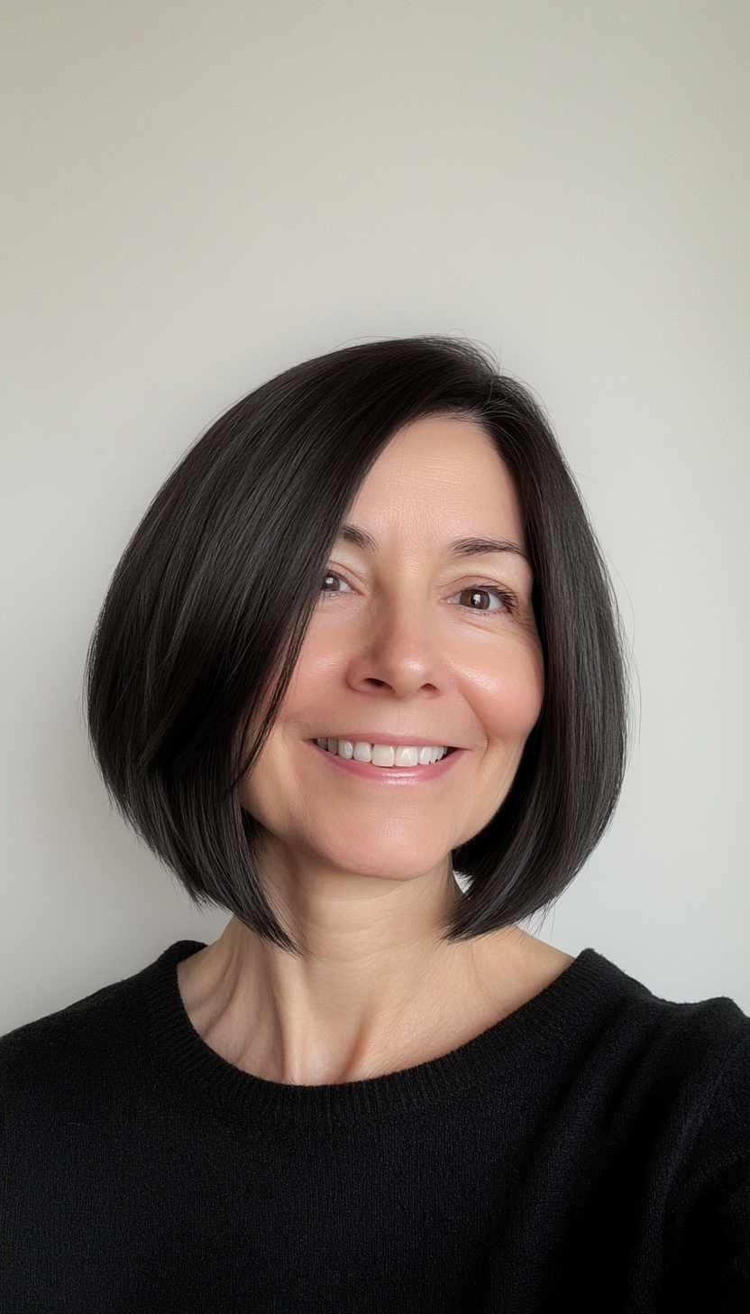 18. Blunt Bob in Neutral Black (Hairstyles For Older Women With Thin Hair) - Hairstyles For Older Women With Thin Hair