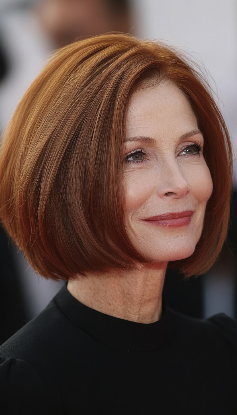 21. Angled Bob in Light Mahogany (Hairstyles For Older Women With Thin Hair) - Hairstyles For Older Women With Thin Hair