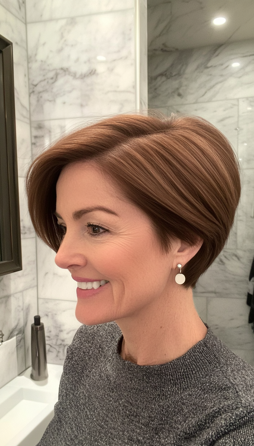 4. Side-Parted Crop in Chestnut Brown (Short Hairstyles For Women Over 50 With Thin Hair) - Short Hairstyles For Women Over 50 With Thin Hair