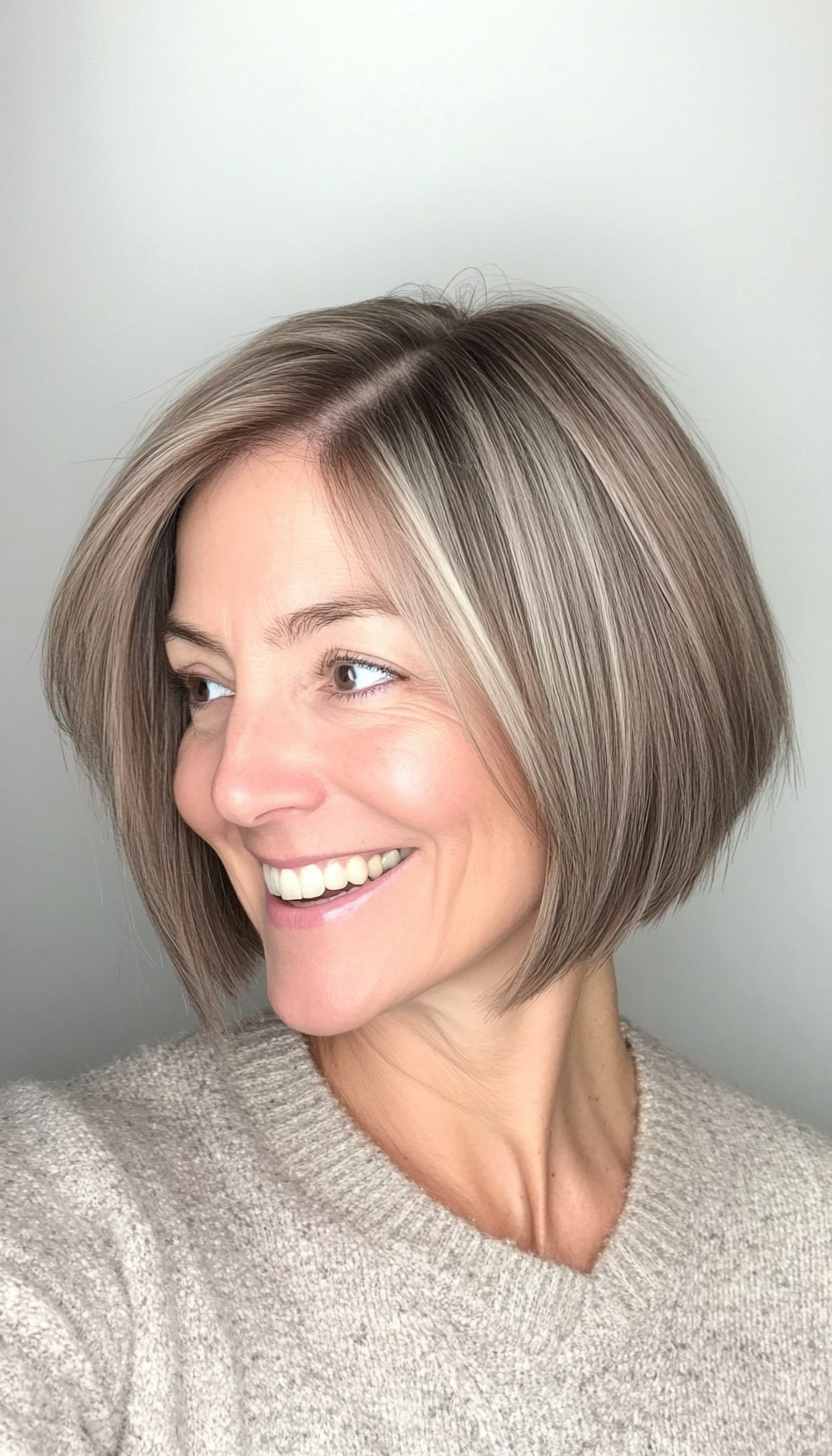 8. Tapered Bob in Salt-and-Pepper (Short Hairstyles For Women Over 50 With Thin Hair) - Short Hairstyles For Women Over 50 With Thin Hair