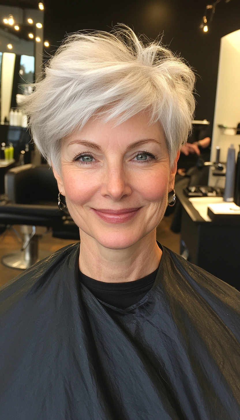 17. Short Textured Cut in Frosty Silver (Short Hairstyles For Women Over 50 With Thin Hair) - Short Hairstyles For Women Over 50 With Thin Hair