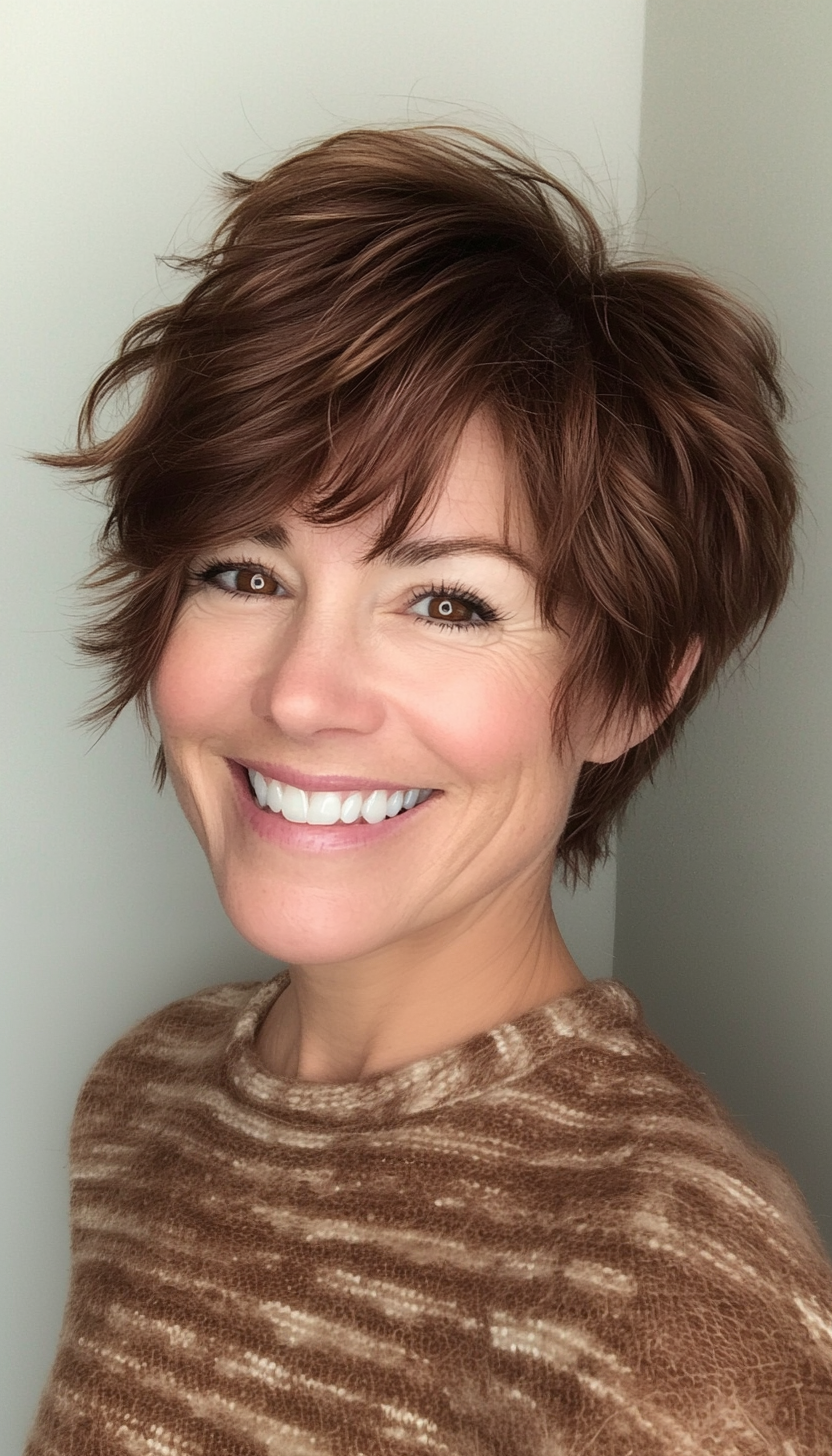 19. Tousled Crop in Warm Mahogany (Short Hairstyles For Women Over 50 With Thin Hair) - Short Hairstyles For Women Over 50 With Thin Hair
