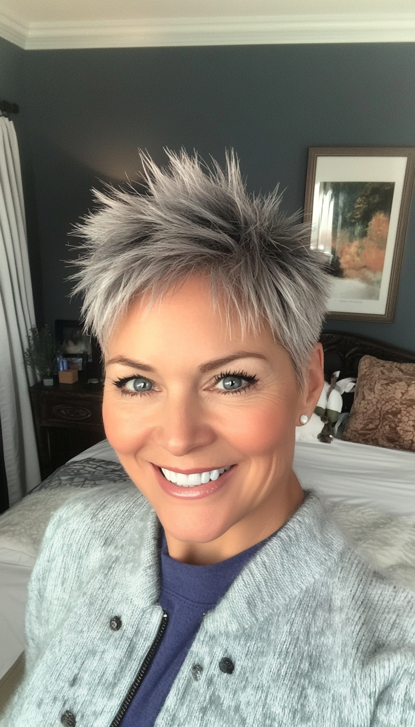 23. Short Spiky Crop in Steel Gray (Short Hairstyles For Women Over 50 With Thin Hair) - Short Hairstyles For Women Over 50 With Thin Hair