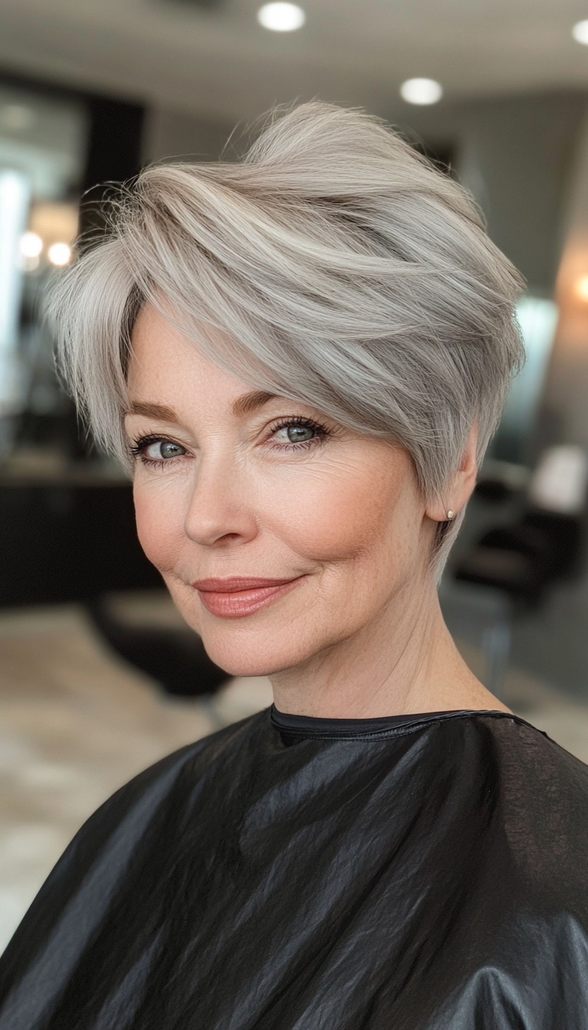 27. Short Crop with Textured Layers in Charcoal Gray (Short Hairstyles For Women Over 50 With Thin Hair) - Short Hairstyles For Women Over 50 With Thin Hair