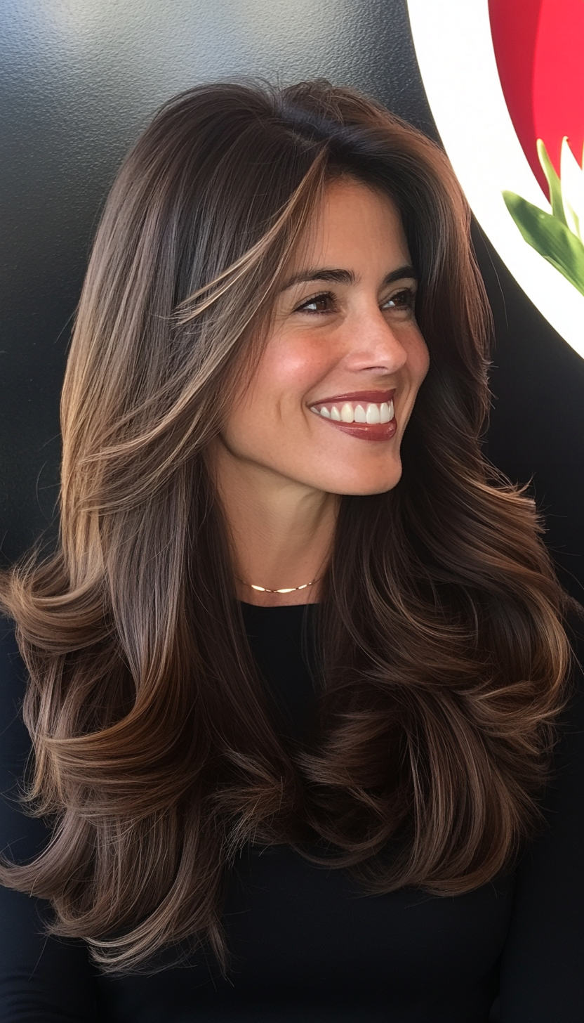 7. Tapered Layers in Dark Chocolate Brown (Long Haircuts For Fine Hair) - Long Haircuts For Fine Hair