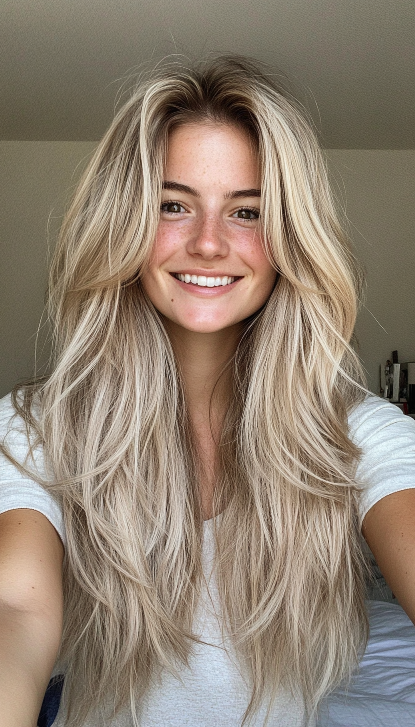 11. Shaggy Layers in Cool Beige Blonde (Long Haircuts For Fine Hair) - Long Haircuts For Fine Hair