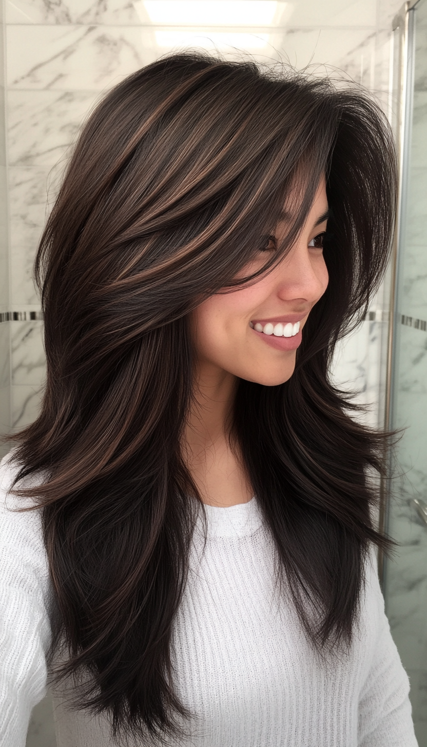 19. Layered Shag in Dark Ash Brown (Long Haircuts For Fine Hair) - Long Haircuts For Fine Hair