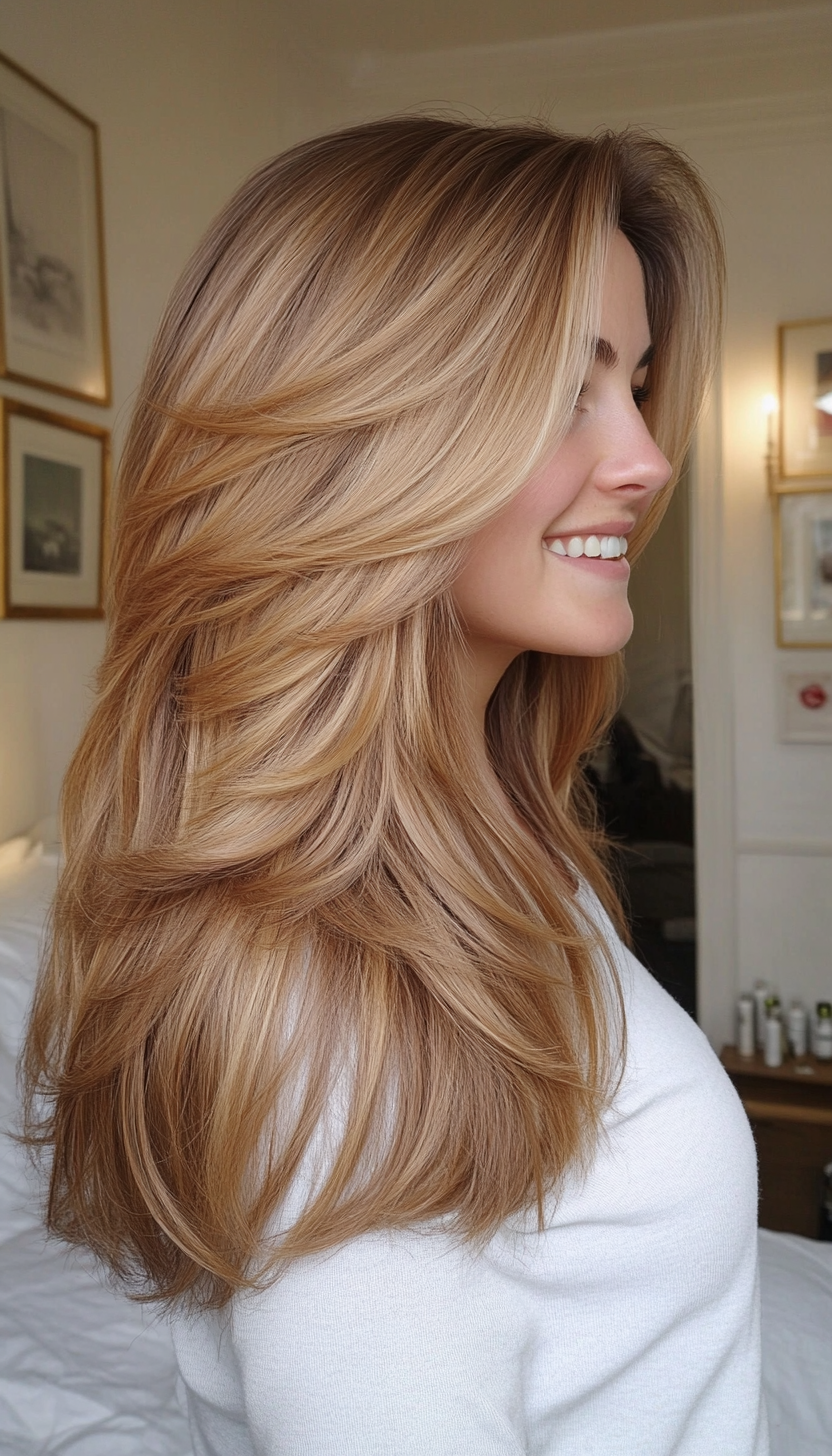 25. Fringed Layers in Golden Honey (Long Haircuts For Fine Hair) - Long Haircuts For Fine Hair