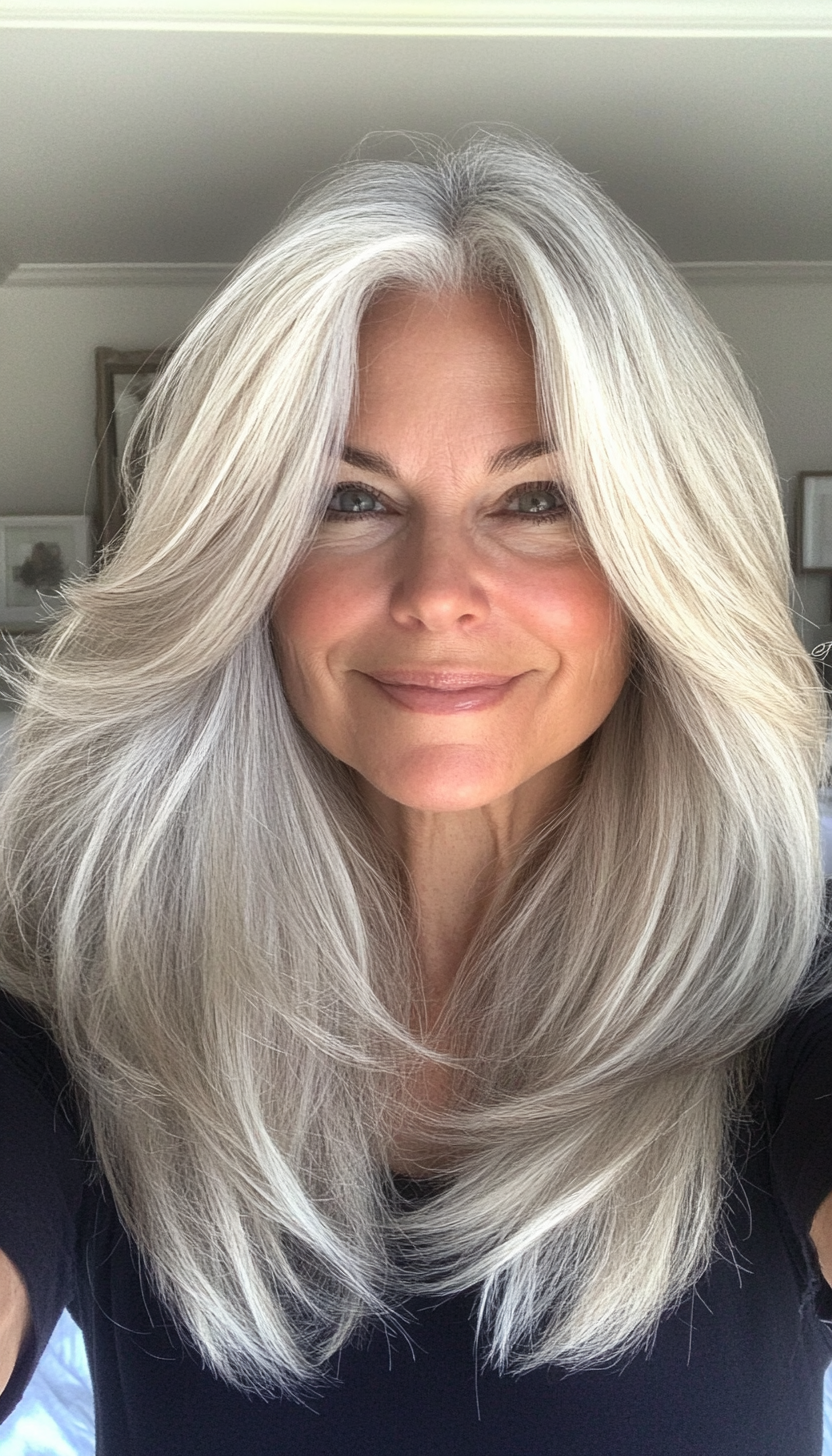 1. Soft Feathered Layers with Natural Gray (Layered Hairstyles For Women Over 50) - Layered Hairstyles For Women Over 50