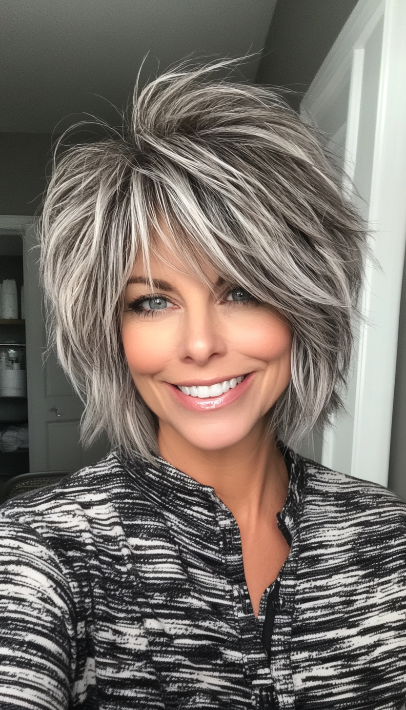 7. Pixie Cut with Tousled Layers in Steel Gray (Layered Hairstyles For Women Over 50) - Layered Hairstyles For Women Over 50