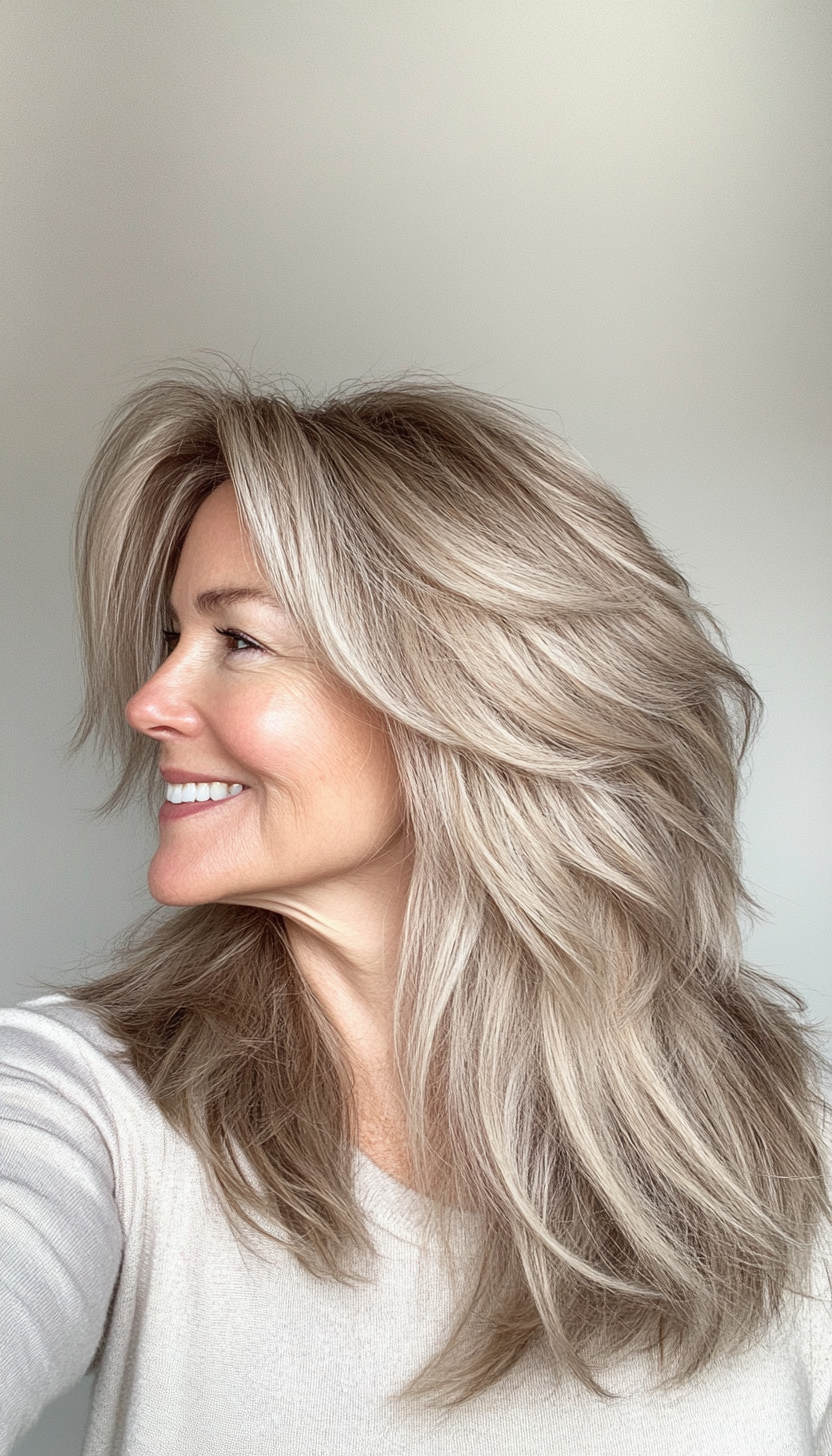 10. Shaggy Layers with Sandy Blonde (Layered Hairstyles For Women Over 50) - Layered Hairstyles For Women Over 50