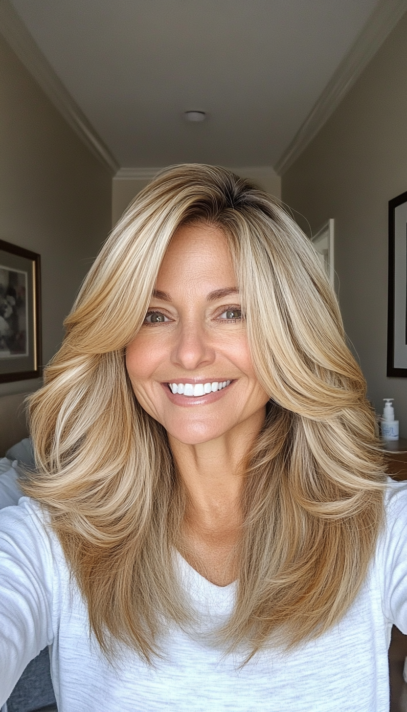 13. Angled Layers with Golden Blonde (Layered Hairstyles For Women Over 50) - Layered Hairstyles For Women Over 50