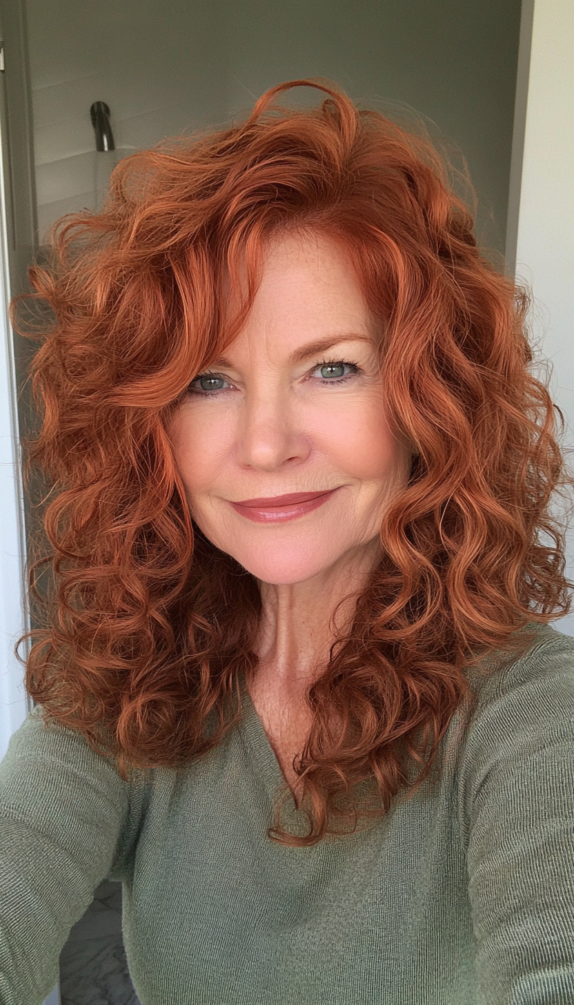 16. Layered Curls with Warm Auburn (Layered Hairstyles For Women Over 50) - Layered Hairstyles For Women Over 50
