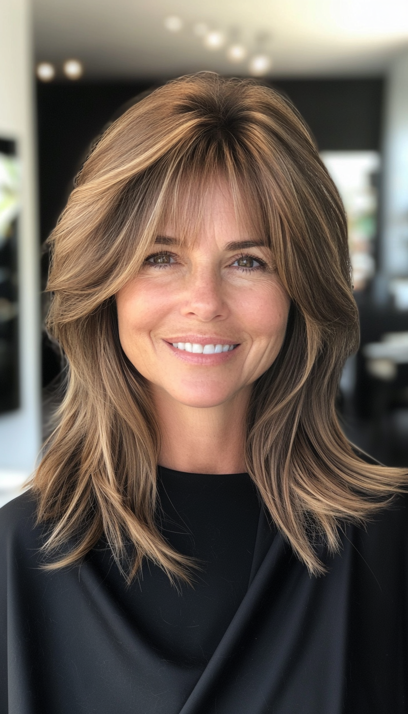 21. Choppy Layers with Medium Golden Brown (Layered Hairstyles For Women Over 50) - Layered Hairstyles For Women Over 50